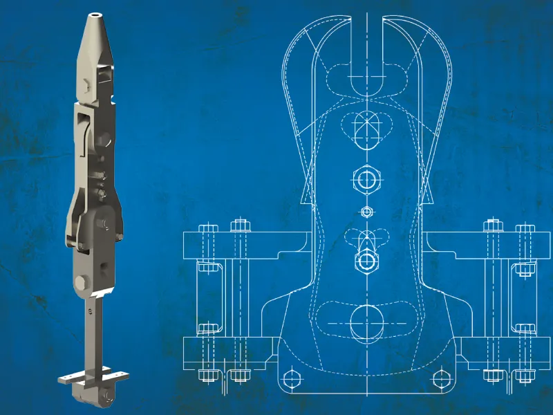 Technical drawing and picture of becker rope attachment system