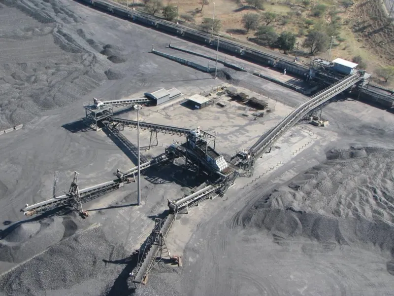 bird eye view on a mining site with conveyer belt