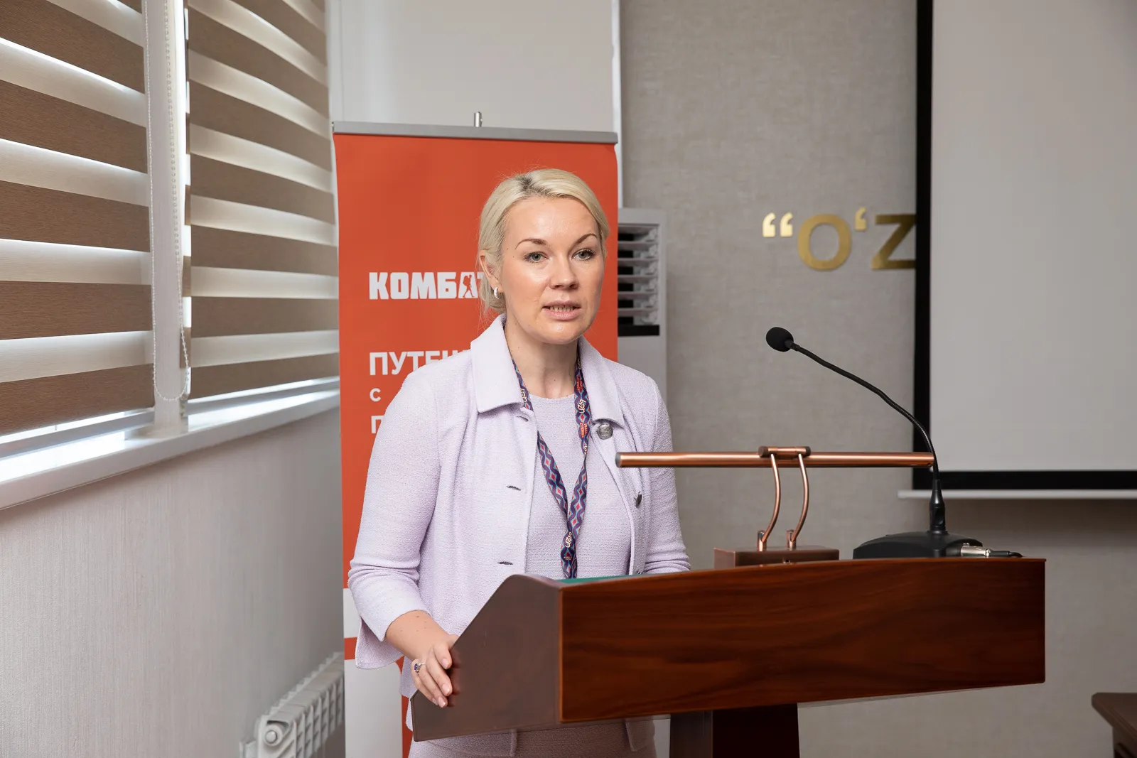 Female colleague giving a speech