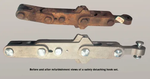 before and after picture of refurbished becker rope attachment system