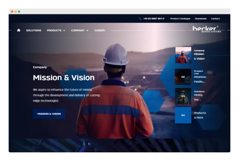 Screenshot of the new Becker Mining Systems Website