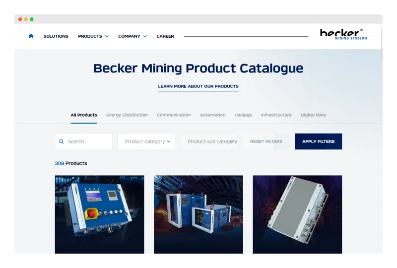 Screenshot of the Product Catalogue